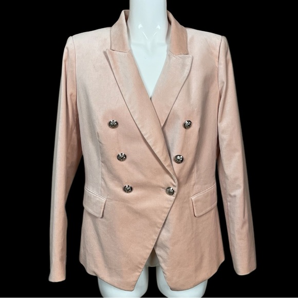 WHBM Light Pink Velvet Double Breasted Studio Blazer with Angled Closure Size 14 - Picture 2 of 14